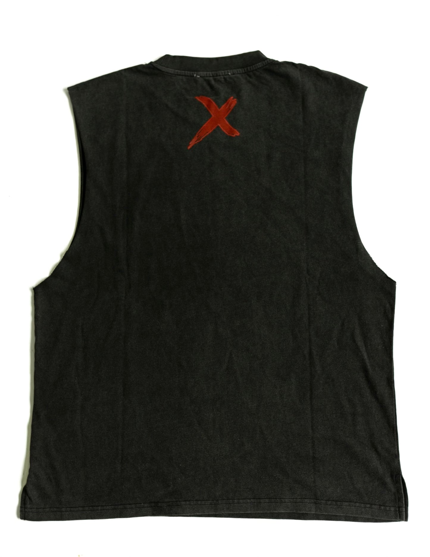 “X head” cut off tee Red+Charcoal