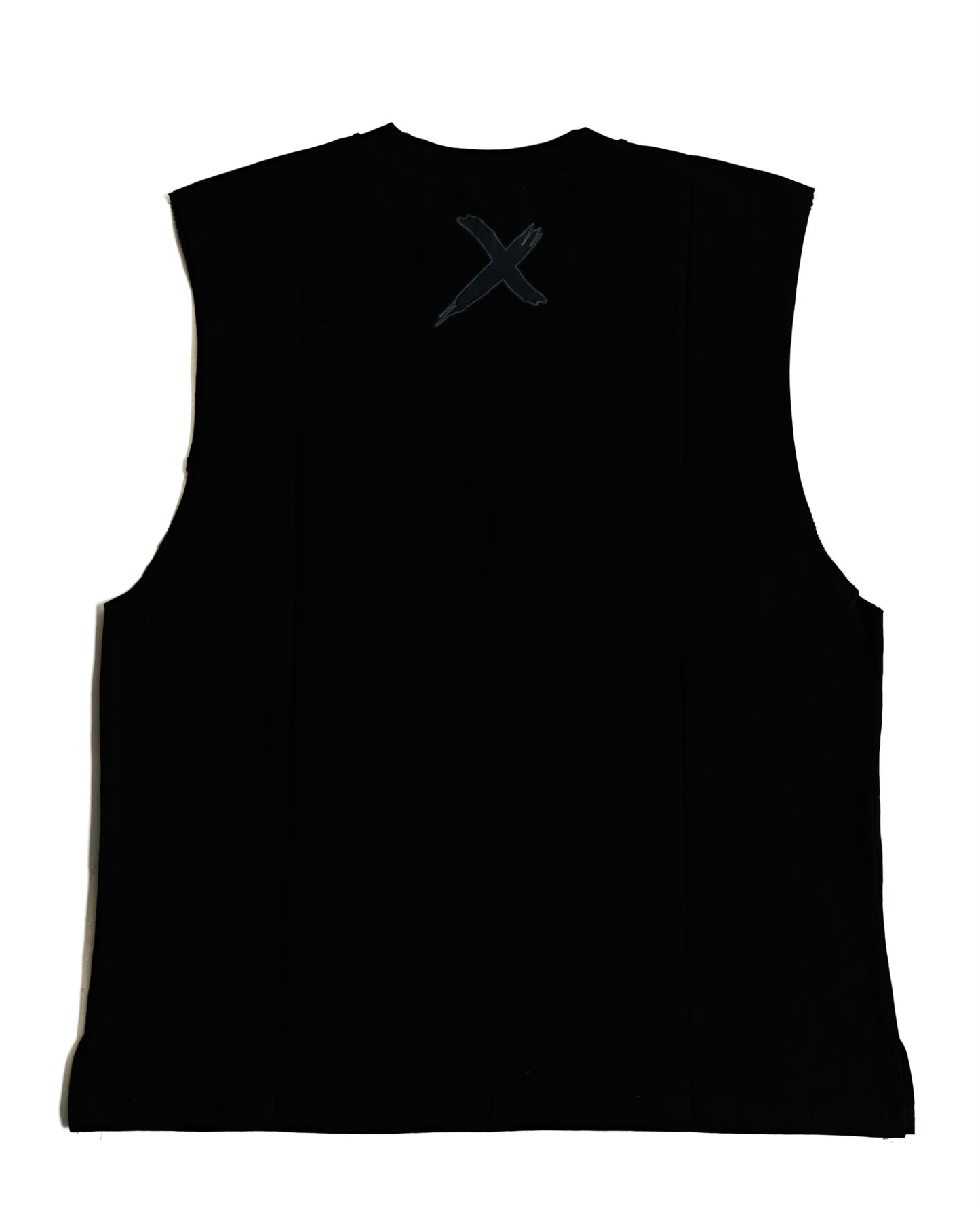 “X HEAD” cut off tee black+charcoal