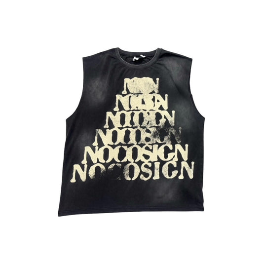 “Scrabble” cut off tee black+tan