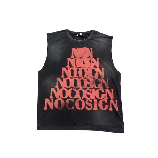 “Scrabble” cut off tee black+red