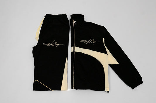 Windbreaker track pants black+cream